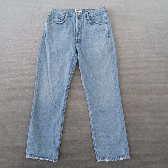Agolde Jeans Women 28 Light Wash Blue Riley Crop Distressing Button Fly Casual - Picture 1 of 11